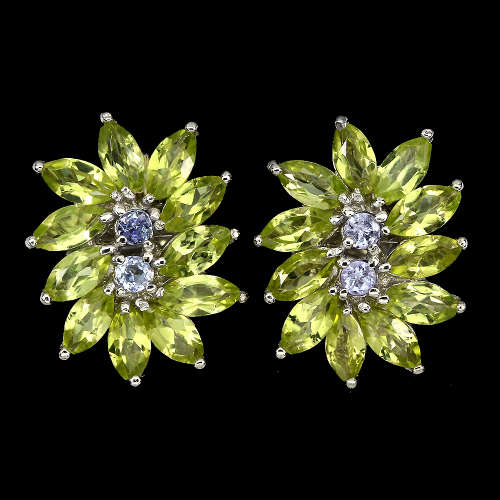 Fabulous Solid Sterling Silver Natural Peridot and Tanzanite Earrings