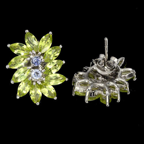 Fabulous Solid Sterling Silver Natural Peridot and Tanzanite Earrings