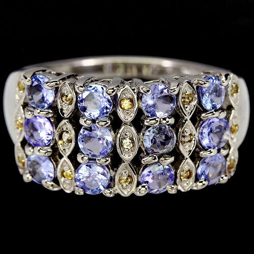 Alluring Solid Sterling Silver Natural Tanzanite and Sapphire Ring