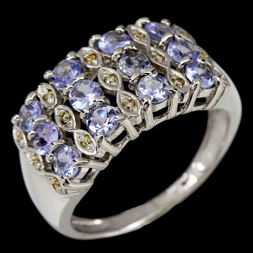 Alluring Solid Sterling Silver Natural Tanzanite and Sapphire Ring