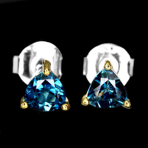 Marvelous Solid Sterling Silver Natural Deep London Blue Topaz Earrings
