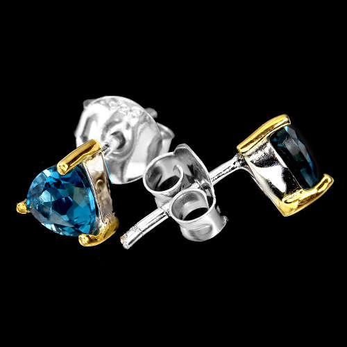 Marvelous Solid Sterling Silver Natural Deep London Blue Topaz Earrings