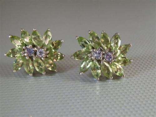 Fabulous Solid Sterling Silver Natural Peridot and Tanzanite Earrings
