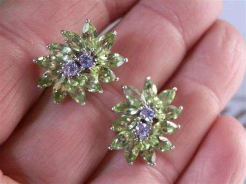 Fabulous Solid Sterling Silver Natural Peridot and Tanzanite Earrings