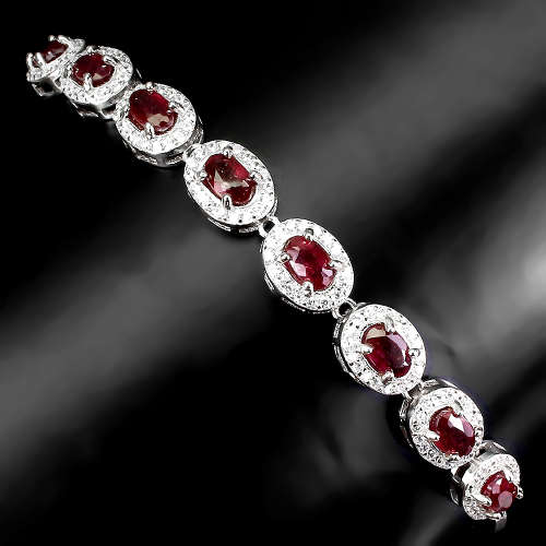 Marvelous Solid Sterling Silver Natural Top Blood Red Ruby Bracelet - weight 6.85 g