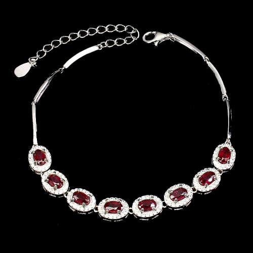 Marvelous Solid Sterling Silver Natural Top Blood Red Ruby Bracelet - weight 6.85 g