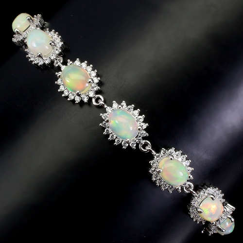 Astonishing Solid 925 Silver Opal Bracelet, 14k White Gold Plate Ensure no Tarnish or Colour Change.