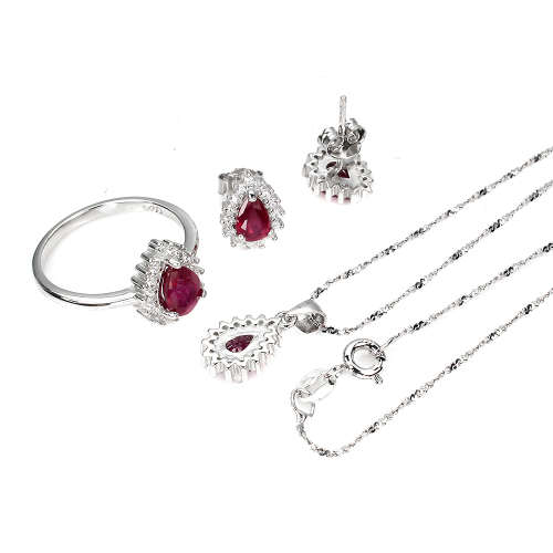 Stunning Solid 925 Silver Ruby Jewellery, 14k White Gold Plate Ensure no Tarnish or Colour change
