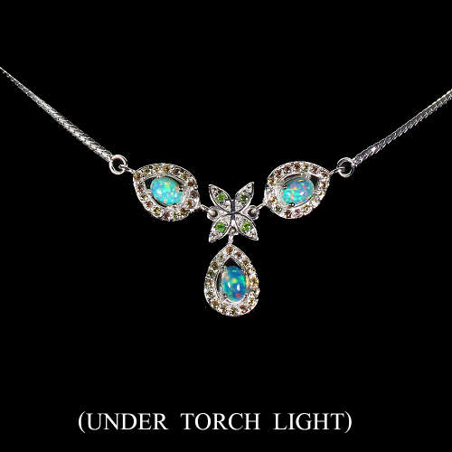 Exquisite Solid 925 Silver Opal Necklace, 14k White Gold Plate Ensure no Tarnish or Colour Change