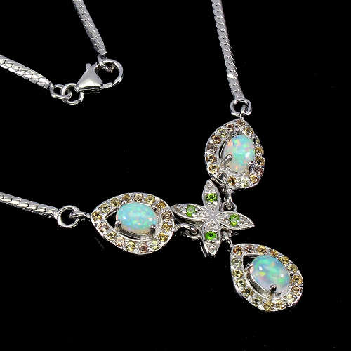Exquisite Solid 925 Silver Opal Necklace, 14k White Gold Plate Ensure no Tarnish or Colour Change