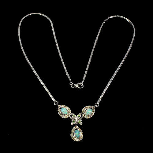 Exquisite Solid 925 Silver Opal Necklace, 14k White Gold Plate Ensure no Tarnish or Colour Change