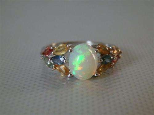 Exquisite Solid Sterling Silver Natural Opal, and Sapphire Ring