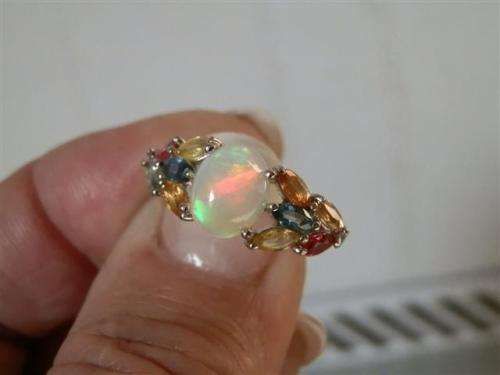 Exquisite Solid Sterling Silver Natural Opal, and Sapphire Ring