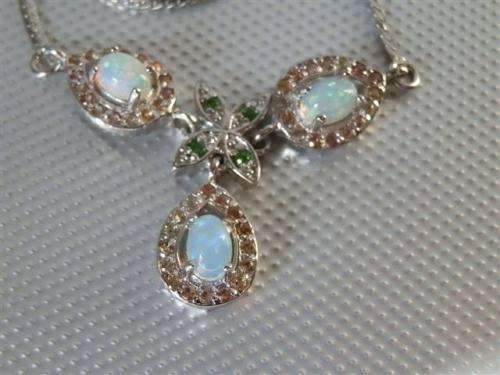Exquisite Solid 925 Silver Opal Necklace, 14k White Gold Plate Ensure no Tarnish or Colour Change