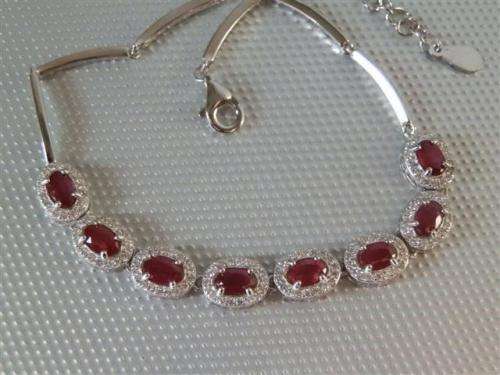 Marvelous Solid Sterling Silver Natural Top Blood Red Ruby Bracelet - weight 6.85 g