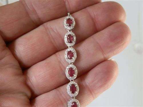 Marvelous Solid Sterling Silver Natural Top Blood Red Ruby Bracelet - weight 6.85 g