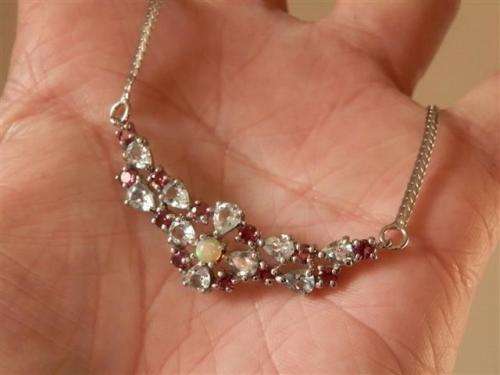 Magnificent Solid Sterling Silver Natural Aquamarine, Opal and Garnet Necklace - weight 9.98 g
