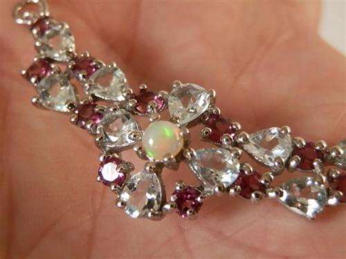 Magnificent Solid Sterling Silver Natural Aquamarine, Opal and Garnet Necklace - weight 9.98 g