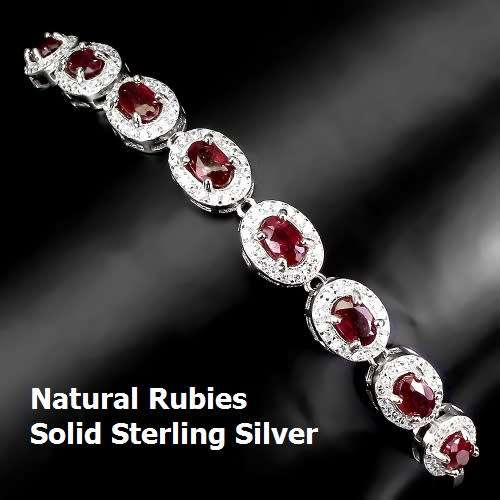 Marvelous Solid Sterling Silver Natural Top Blood Red Ruby Bracelet - weight 6.85 g