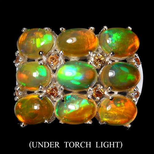 Exquisite Solid Sterling Silver / 14 ct White Gold Natural Ethiopian Opal Ring