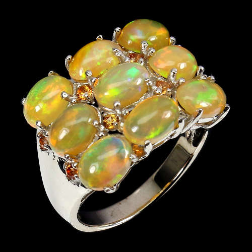 Exquisite Solid Sterling Silver / 14 ct White Gold Natural Ethiopian Opal Ring