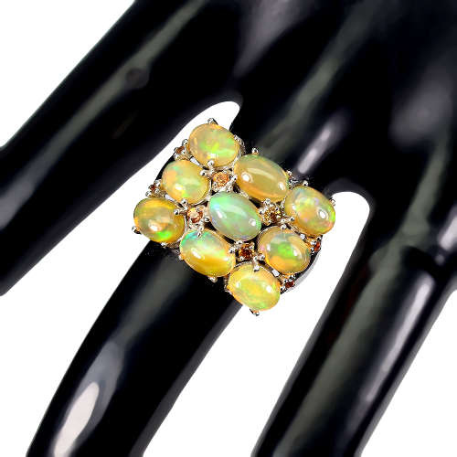 Exquisite Solid Sterling Silver / 14 ct White Gold Natural Ethiopian Opal Ring