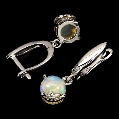 Marvelous Natural Ethiopian Fire Opal Earrings Solid Sterling Silver 14 ct White Gold, no Tarnish