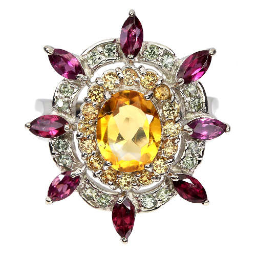 High Quality Earth Mined Brazilian Citrine Ring Solid Sterling Silver 14 ct White Gold, no Tarnish