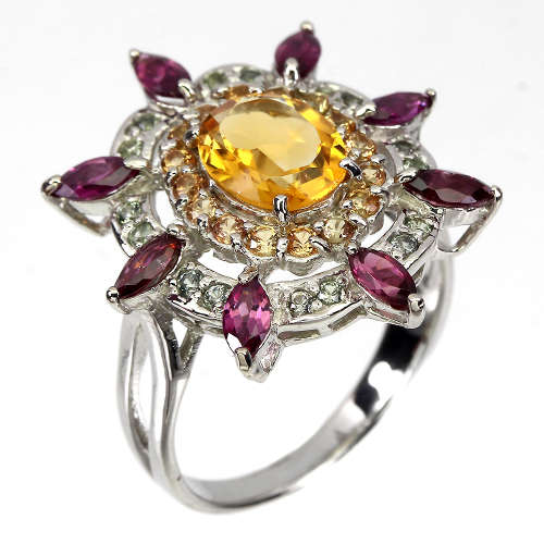 High Quality Earth Mined Brazilian Citrine Ring Solid Sterling Silver 14 ct White Gold, no Tarnish