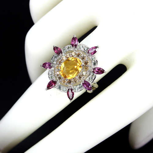 High Quality Earth Mined Brazilian Citrine Ring Solid Sterling Silver 14 ct White Gold, no Tarnish