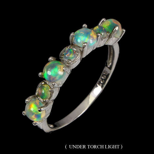 Alluring Earth Mined Opal Solid Sterling Silver 14 ct White Gold Ring