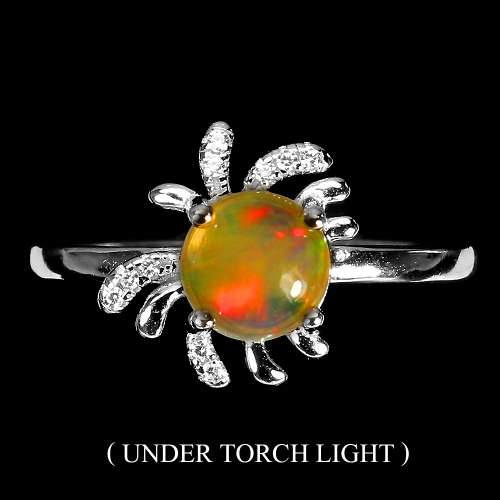 Awesome Earth Mined Fire Opal Solid Sterling Silver 14 ct White Gold Ring