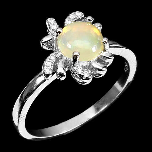 Awesome Earth Mined Fire Opal Solid Sterling Silver 14 ct White Gold Ring