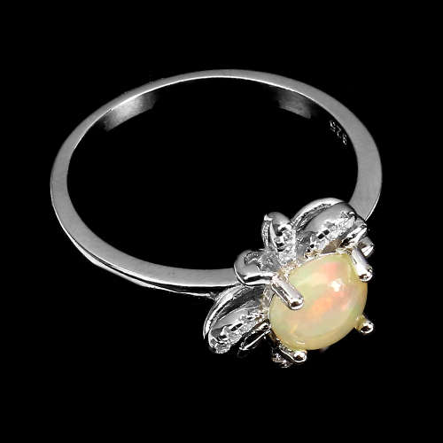 Awesome Earth Mined Fire Opal Solid Sterling Silver 14 ct White Gold Ring