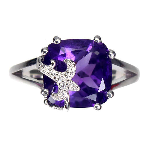 Dazzling Solid Sterling Silver Natural Amethyst Ring