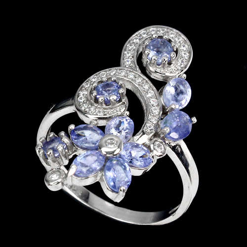 Exquisite Earth Mined Tanzanite Ring Solid Sterling Silver 14 ct White Gold