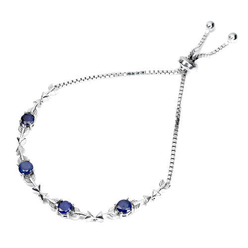 Exquisite Solid Sterling Silver Blue Sapphire Bracelet