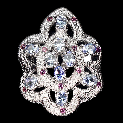 Fabulous Natural Tanzanite Ring, 14 ct White Gold over Solid Sterling Silver, no Tarnish