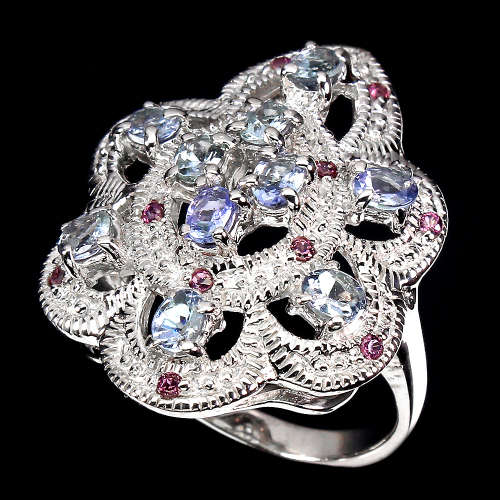 Fabulous Natural Tanzanite Ring, 14 ct White Gold over Solid Sterling Silver, no Tarnish