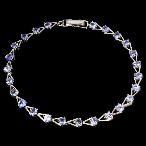 Smashing Earth Mined Tanzanite Bracelet Solid Sterling Silver 14 ct White Gold, no Tarnish