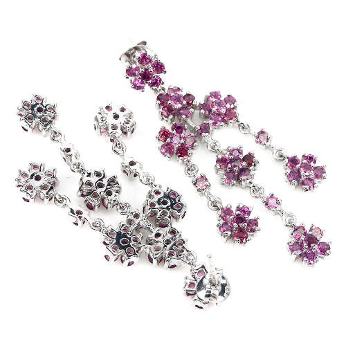 Heavy Earth Mined 6 ct Garnet Earrings Solid Sterling Silver 14 ct White Gold, no Tarnish