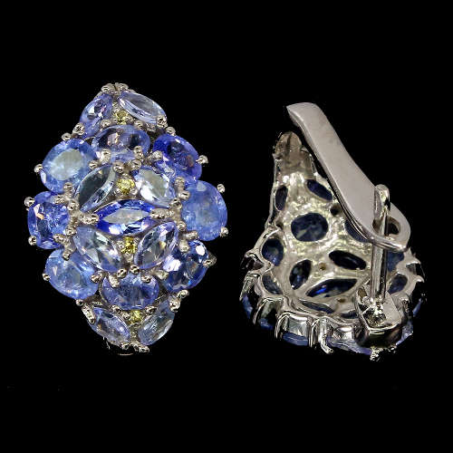 Natural Earth Mined Tanzanite and Sapphire Earrings Solid 945 Silver 14 ct White Gold, no Tarnish