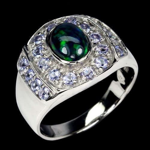 FOR JAMIE ONLY!!  Genuine Black Opal and Tanzanite Ring Solid Sterling Silver 14 ct White Gold