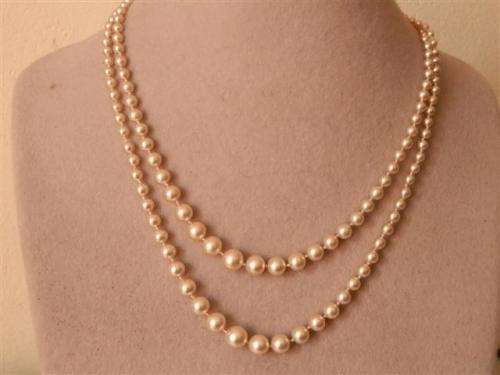 Elegant Vintage Double String Pearl Necklace with Solid Silver Clasp