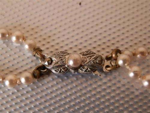 Elegant Vintage Double String Pearl Necklace with Solid Silver Clasp