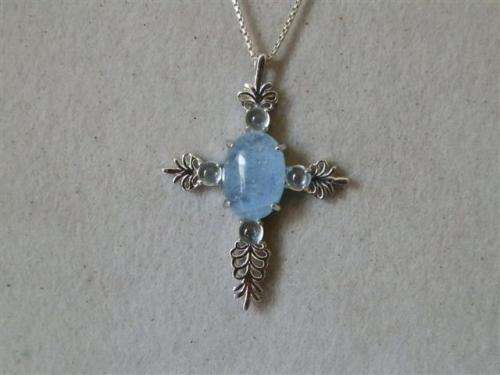 Natural Aquamarine Solid Sterling Silver 14 ct White Gold Necklace, no Tarnish