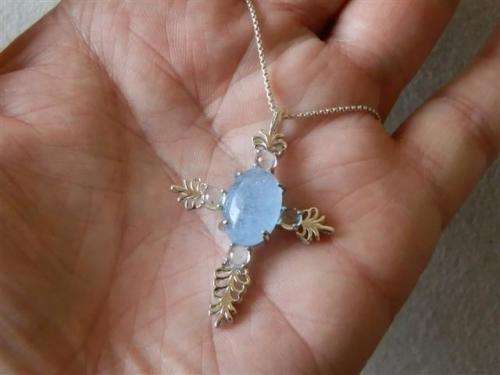 Natural Aquamarine Solid Sterling Silver 14 ct White Gold Necklace, no Tarnish