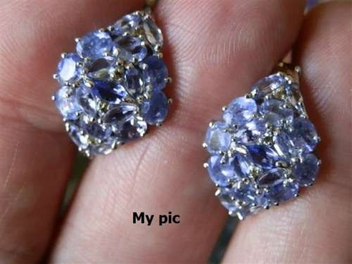 Natural Earth Mined Tanzanite and Sapphire Earrings Solid 945 Silver 14 ct White Gold, no Tarnish