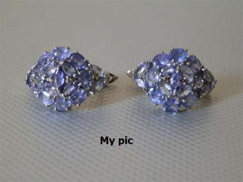 Natural Earth Mined Tanzanite and Sapphire Earrings Solid 945 Silver 14 ct White Gold, no Tarnish
