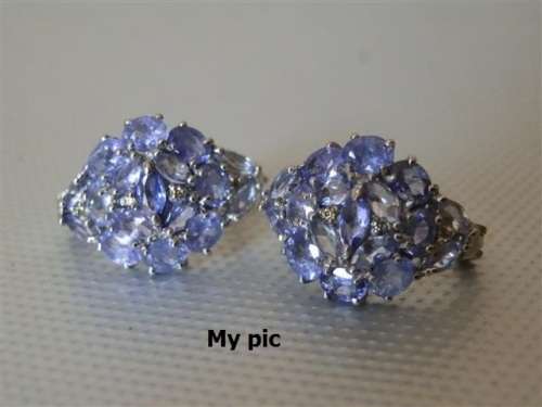 Natural Earth Mined Tanzanite and Sapphire Earrings Solid 945 Silver 14 ct White Gold, no Tarnish